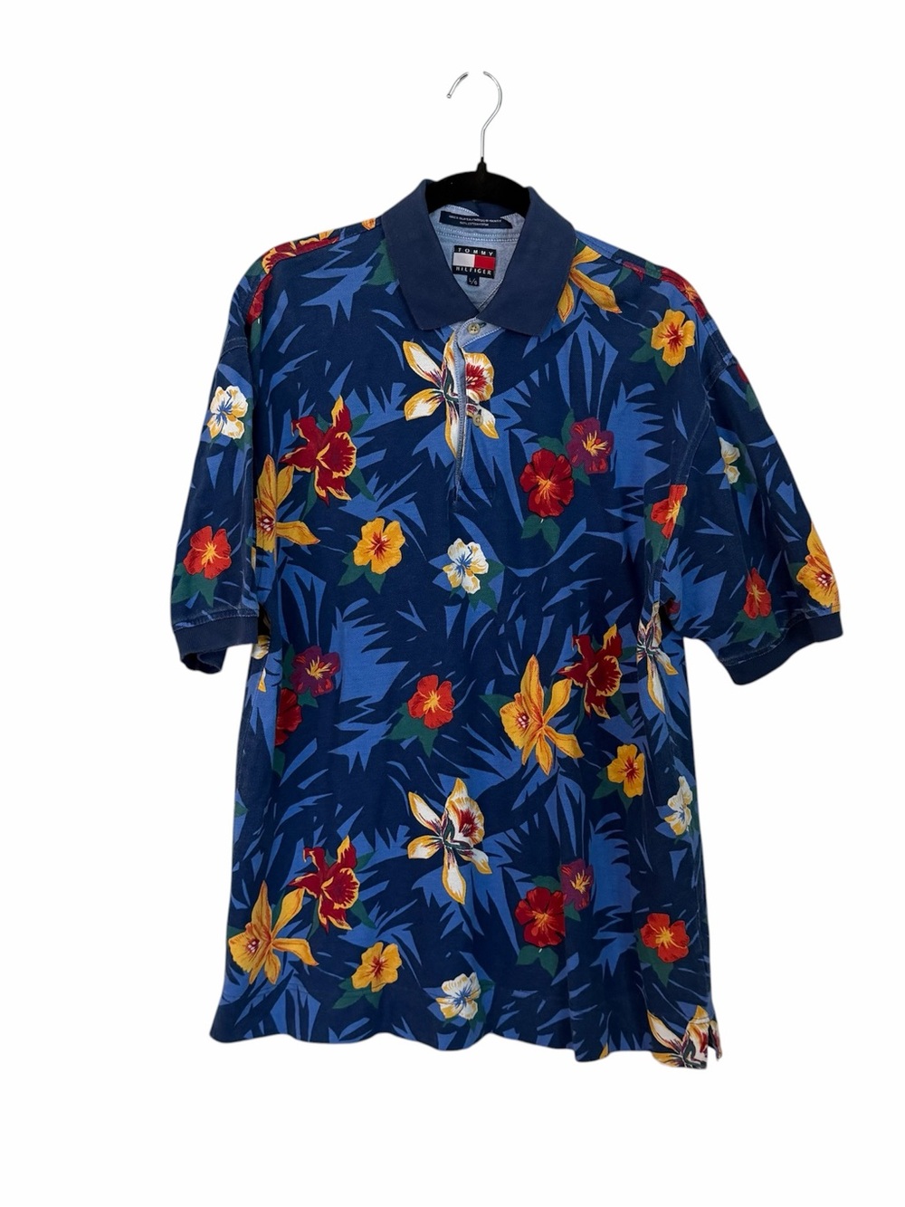 Tommy Hilfiger Men’s Navy Blue Multicolor Floral Short Sleeve Polo Sz L GUC